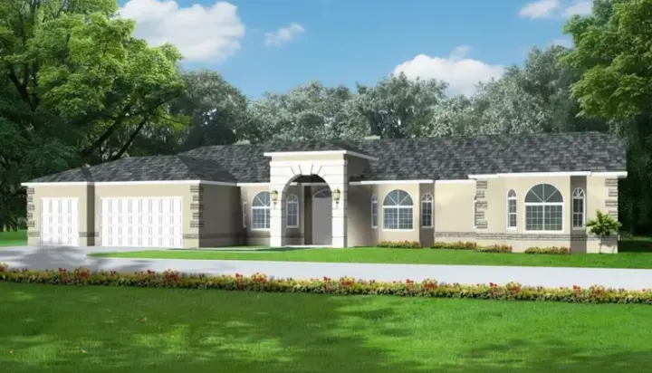 Mediterranean house plans 41-1092 - front exterior, 3,059 sq ft, 4 bed, 3 bath house plans | Monster House Plans