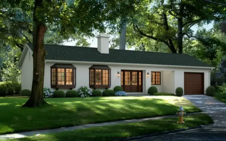 Traditional house plans 41-113 - front exterior, 680 sq ft, 1 bed, 1 bath house plans | Monster House Plans