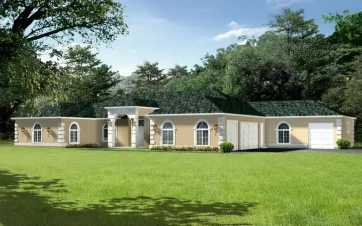 Mediterranean house plans 41-1163 - front exterior, 3,514 sq ft, 4 bed, 2 bath house plans | Monster House Plans