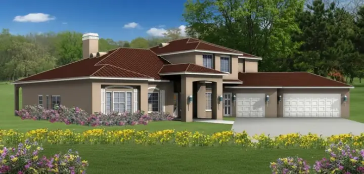 Mediterranean house plans 41-1202 - front exterior, 3,972 sq ft, 4 bed, 3 bath house plans | Monster House Plans