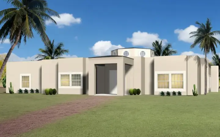 Santa Fe house plans 41-1216 - front exterior, 4,504 sq ft, 5 bed, 3 bath house plans | Monster House Plans