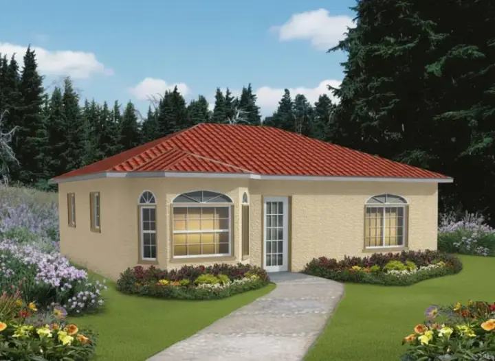 Sunbelt house plans 41-122 - front exterior, 784 sq ft, 1 bed, 1 bath house plans | Monster House Plans