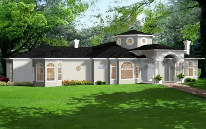 Mediterranean house plans 41-1229 - front exterior, 5,053 sq ft, 5 bed, 5 bath house plans | Monster House Plans