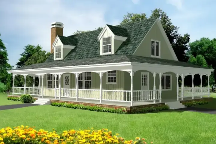 Farmhouse house plans 41-130 - front exterior, 1,700 sq ft, 3 bed, 2 bath house plans | Monster House Plans