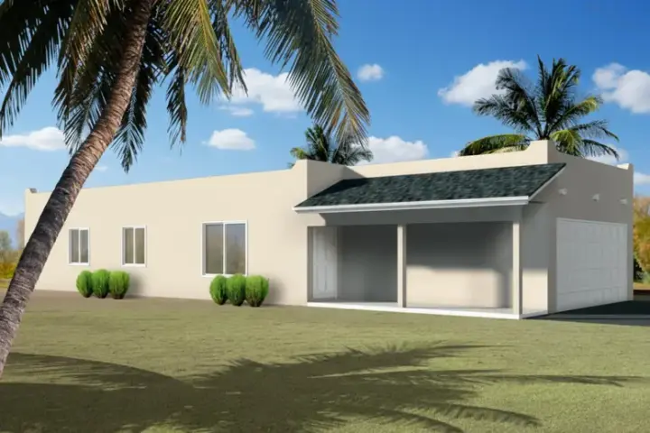 Santa Fe house plans 41-154 - front exterior, 1,011 sq ft, 3 bed, 2 bath house plans | Monster House Plans