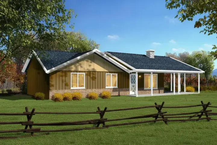 Ranch house plans 41-160 - front exterior, 1,017 sq ft, 3 bed, 2 bath house plans | Monster House Plans