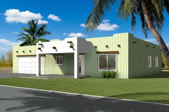 Santa Fe house plans 41-175 - front exterior, 1,032 sq ft, 3 bed, 2 bath house plans | Monster House Plans
