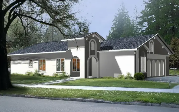 Sunbelt house plans 41-208 - front exterior, 1,065 sq ft, 3 bed, 2 bath house plans | Monster House Plans