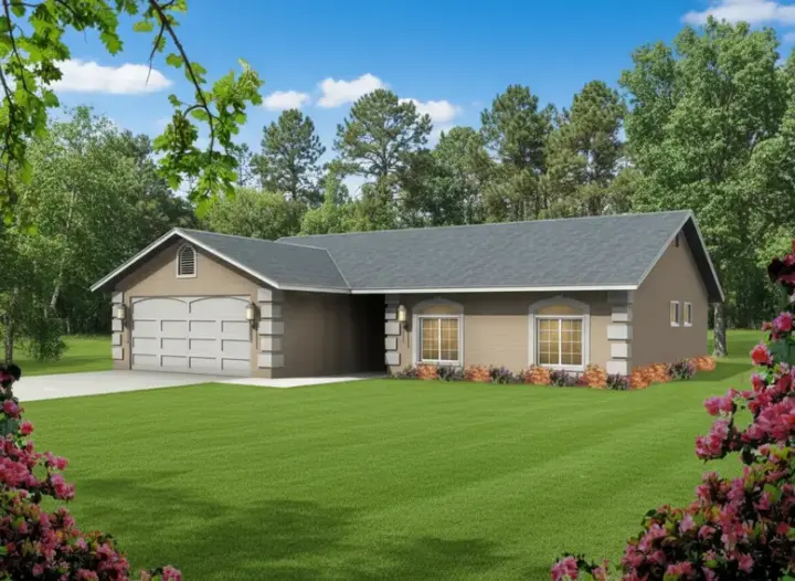 Mediterranean house plans 41-226 - front exterior, 1,083 sq ft, 3 bed, 2 bath house plans | Monster House Plans