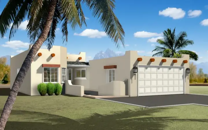 Santa Fe house plans 41-236 - front exterior, 1,093 sq ft, 3 bed, 2 bath house plans | Monster House Plans