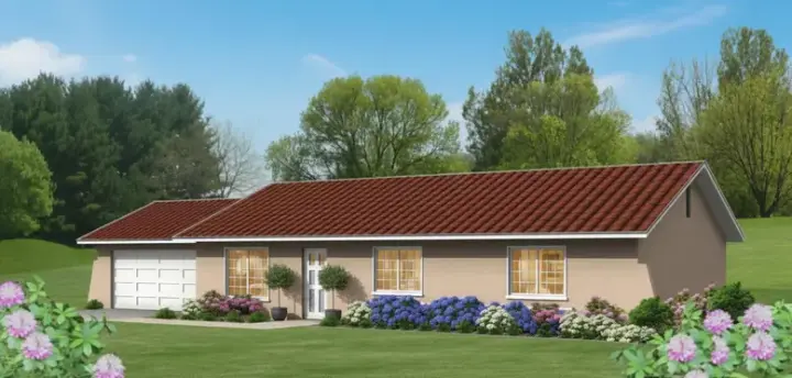 Southwest house plans 41-241 - front exterior, 1,098 sq ft, 3 bed, 2 bath house plans | Monster House Plans
