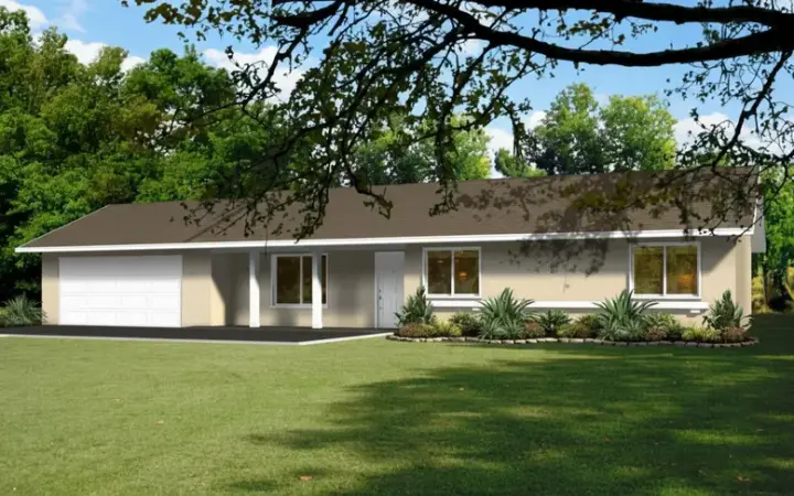 Traditional house plans 41-242 - front exterior, 1,099 sq ft, 3 bed, 2 bath house plans | Monster House Plans