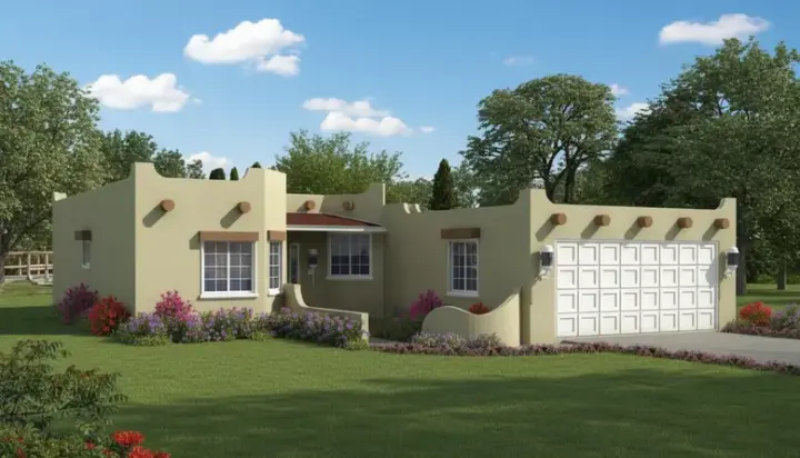 Santa Fe house plans 41-306 - front exterior, 1,164 sq ft, 3 bed, 2 bath house plans | Monster House Plans