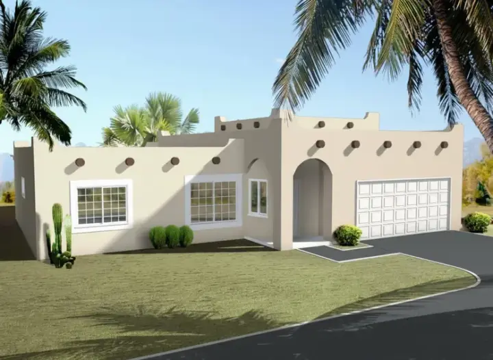 Santa Fe house plans 41-311 - front exterior, 1,169 sq ft, 3 bed, 2 bath house plans | Monster House Plans