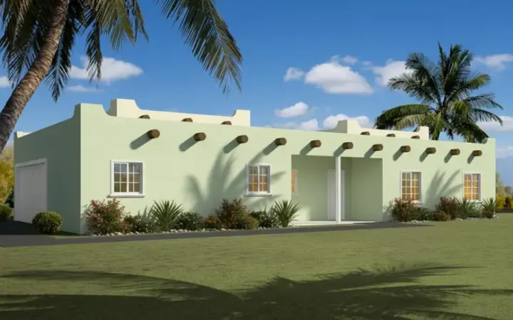 Santa Fe house plans 41-318 - front exterior, 1,176 sq ft, 3 bed, 2 bath house plans | Monster House Plans