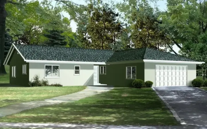 Traditional house plans 41-325 - front exterior, 1,183 sq ft, 4 bed, 2 bath house plans | Monster House Plans