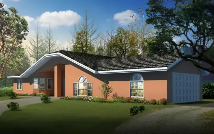 Contemporary house plans 41-327 - front exterior, 1,185 sq ft, 3 bed, 2 bath house plans | Monster House Plans