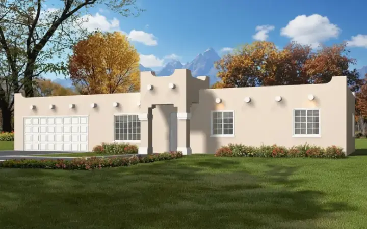 Santa Fe house plans 41-333 - front exterior, 1,191 sq ft, 3 bed, 2 bath house plans | Monster House Plans