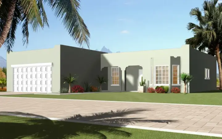 Santa Fe house plans 41-342 - front exterior, 1,200 sq ft, 3 bed, 2 bath house plans | Monster House Plans