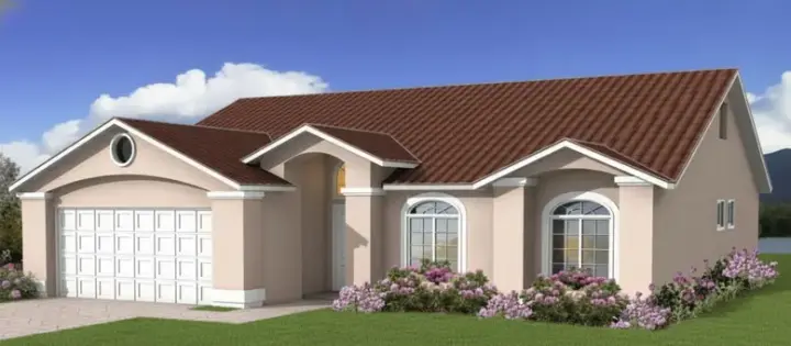 Mediterranean house plans 41-346 - front exterior, 1,204 sq ft, 3 bed, 2 bath house plans | Monster House Plans