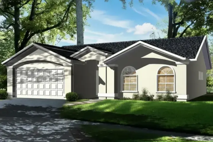 Southwest house plans 41-347 - front exterior, 1,205 sq ft, 3 bed, 2 bath house plans | Monster House Plans