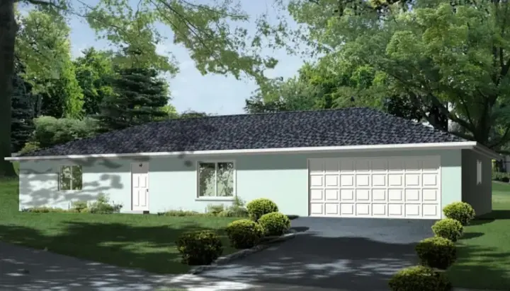Ranch house plans 41-358 - front exterior, 1,216 sq ft, 3 bed, 2 bath house plans | Monster House Plans