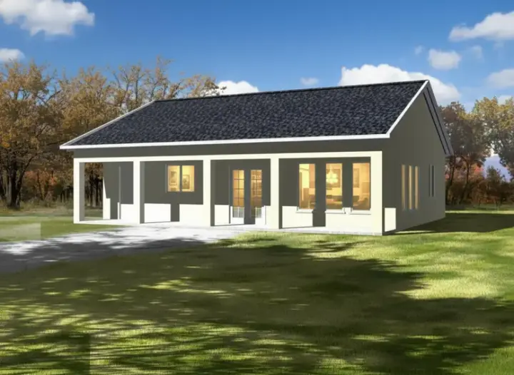 Sunbelt house plans 41-359 - front exterior, 1,217 sq ft, 3 bed, 1 bath house plans | Monster House Plans
