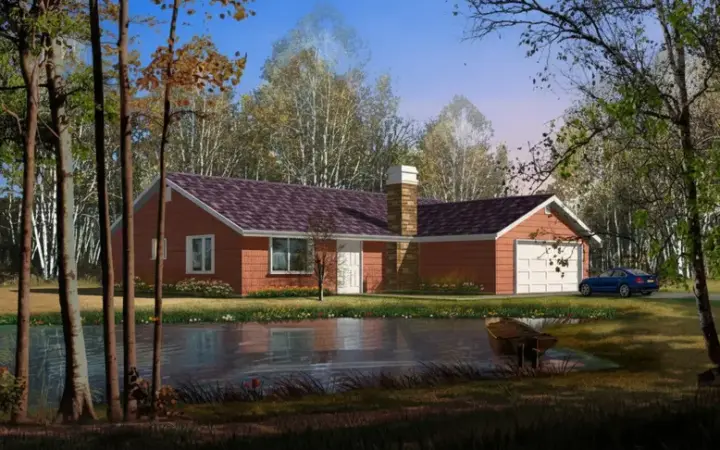 Ranch house plans 41-360 - front exterior, 1,218 sq ft, 4 bed, 2 bath house plans | Monster House Plans