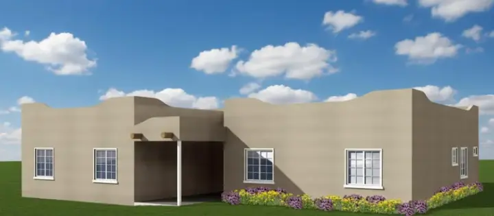 Santa Fe house plans 41-366 - front exterior, 1,504 sq ft, 3 bed, 2 bath house plans | Monster House Plans