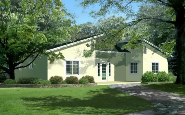 Contemporary house plans 41-375 - front exterior, 1,509 sq ft, 2 bed, 2 bath house plans | Monster House Plans