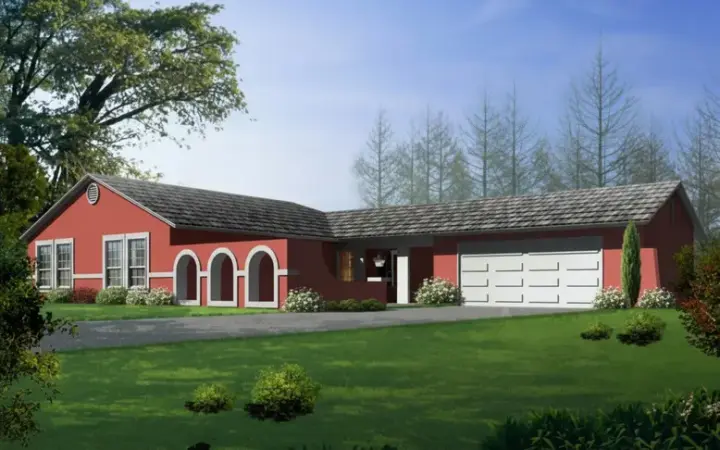 Southwest house plans 41-384 - front exterior, 1,521 sq ft, 3 bed, 2 bath house plans | Monster House Plans