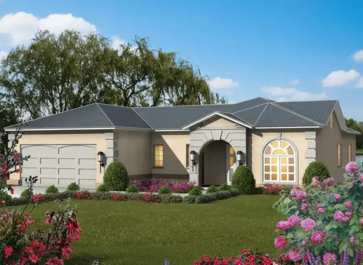 Sunbelt house plans 41-400 - front exterior, 1,539 sq ft, 3 bed, 2 bath house plans | Monster House Plans