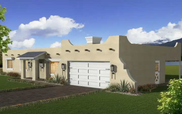 Santa Fe house plans 41-412 - front exterior, 1,556 sq ft, 3 bed, 2 bath house plans | Monster House Plans
