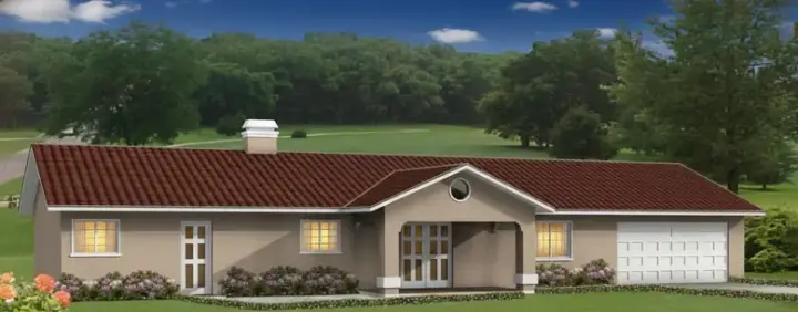 Southwest house plans 41-421 - front exterior, 1,566 sq ft, 3 bed, 2 bath house plans | Monster House Plans
