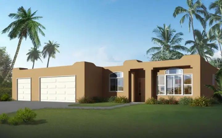 Santa Fe house plans 41-432 - front exterior, 1,582 sq ft, 3 bed, 2 bath house plans | Monster House Plans
