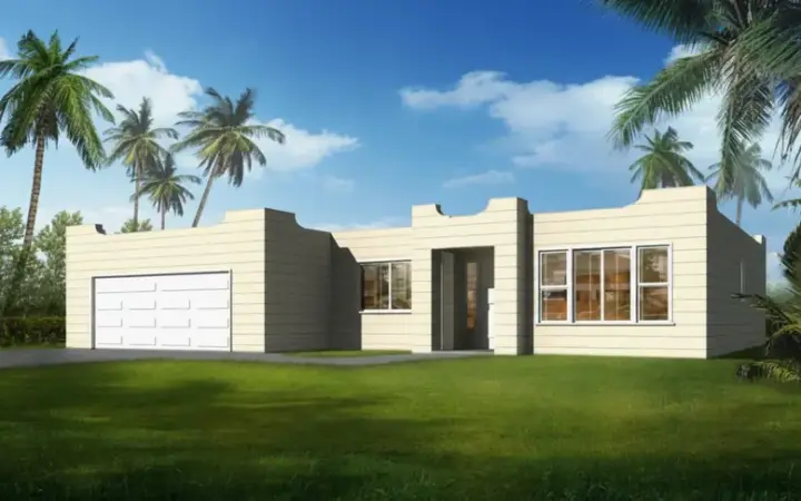 Santa Fe house plans 41-438 - front exterior, 1,583 sq ft, 3 bed, 2 bath house plans | Monster House Plans
