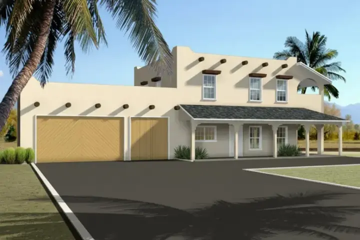 Santa Fe house plans 41-441 - front exterior, 1,594 sq ft, 2 bed, 2 bath house plans | Monster House Plans
