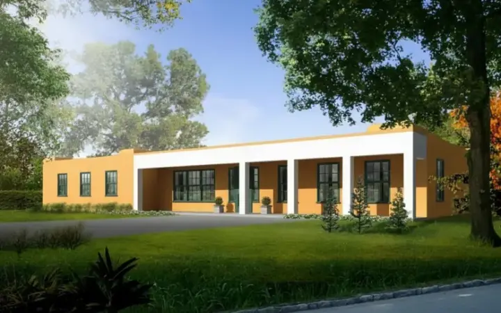 Santa Fe house plans 41-444 - front exterior, 1,607 sq ft, 3 bed, 2 bath house plans | Monster House Plans
