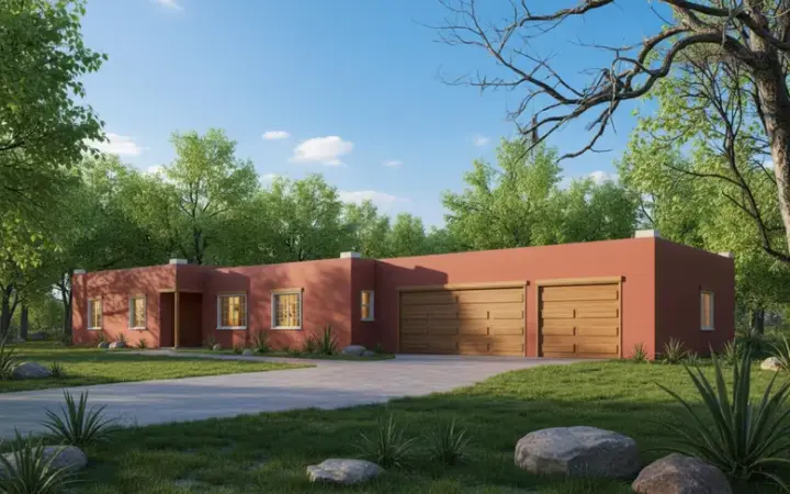 Santa Fe house plans 41-446 - front exterior, 1,609 sq ft, 3 bed, 2 bath house plans | Monster House Plans