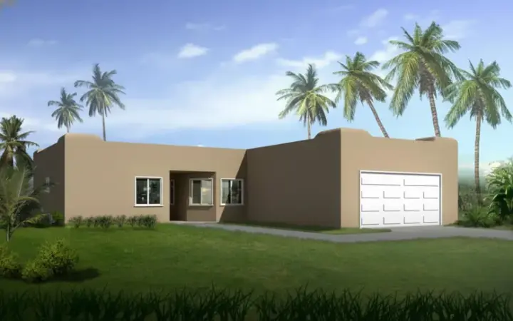 Santa Fe house plans 41-449 - front exterior, 1,611 sq ft, 3 bed, 2 bath house plans | Monster House Plans
