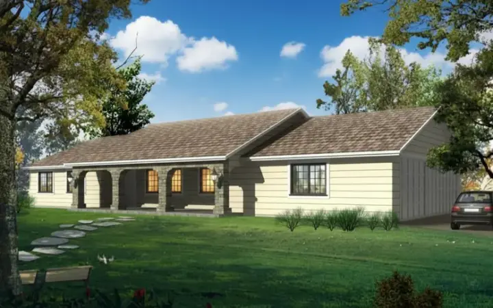 Southwest house plans 41-456 - front exterior, 1,627 sq ft, 3 bed, 2 bath house plans | Monster House Plans