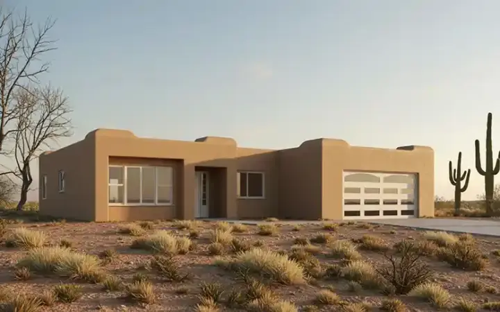Santa Fe house plans 41-457 - front exterior, 1,628 sq ft, 3 bed, 2 bath house plans | Monster House Plans