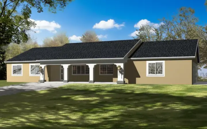 Southwest house plans 41-466 - front exterior, 1,636 sq ft, 3 bed, 2 bath house plans | Monster House Plans