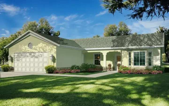 Southwest house plans 41-467 - front exterior, 1,639 sq ft, 3 bed, 2 bath house plans | Monster House Plans