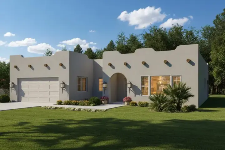 Santa Fe house plans 41-470 - front exterior, 1,650 sq ft, 4 bed, 2 bath house plans | Monster House Plans