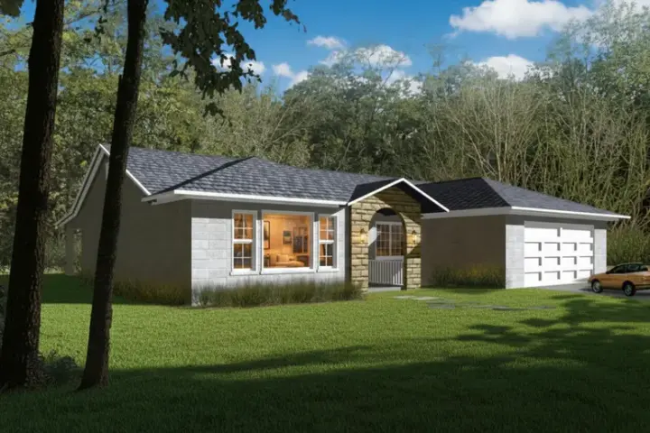 Traditional house plans 41-471 - front exterior, 1,650 sq ft, 4 bed, 2 bath house plans | Monster House Plans