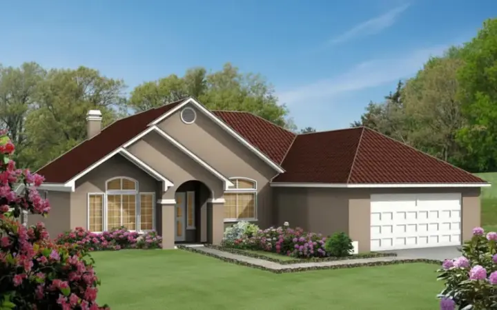 Southwest house plans 41-473 - front exterior, 1,652 sq ft, 3 bed, 2 bath house plans | Monster House Plans