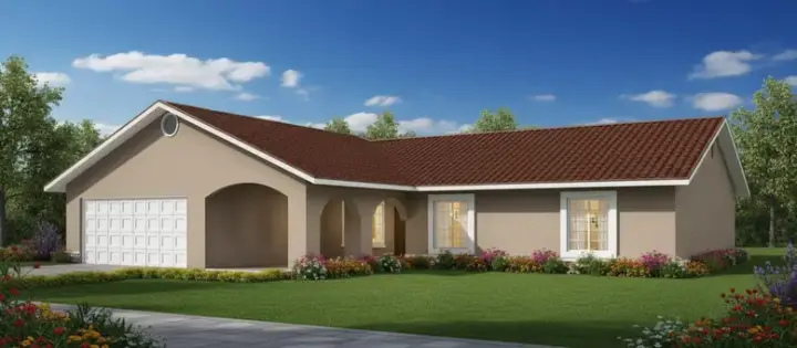 Southwest house plans 41-476 - front exterior, 1,658 sq ft, 3 bed, 2 bath house plans | Monster House Plans
