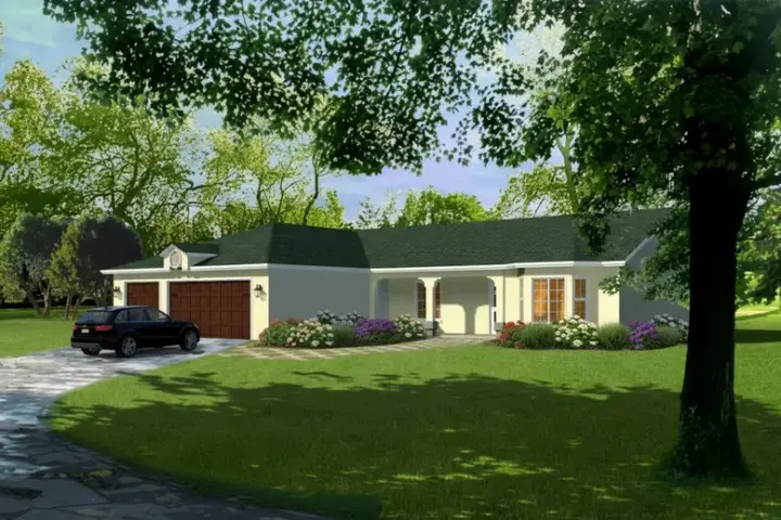 Southwest house plans 41-487 - front exterior, 1,669 sq ft, 3 bed, 2 bath house plans | Monster House Plans