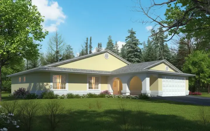 Southwest house plans 41-494 - front exterior, 1,684 sq ft, 3 bed, 2 bath house plans | Monster House Plans